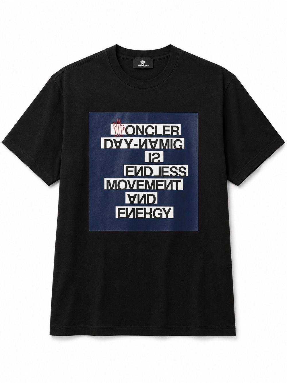Moncler Black T-Shirt with Blue & White Graphic Panel